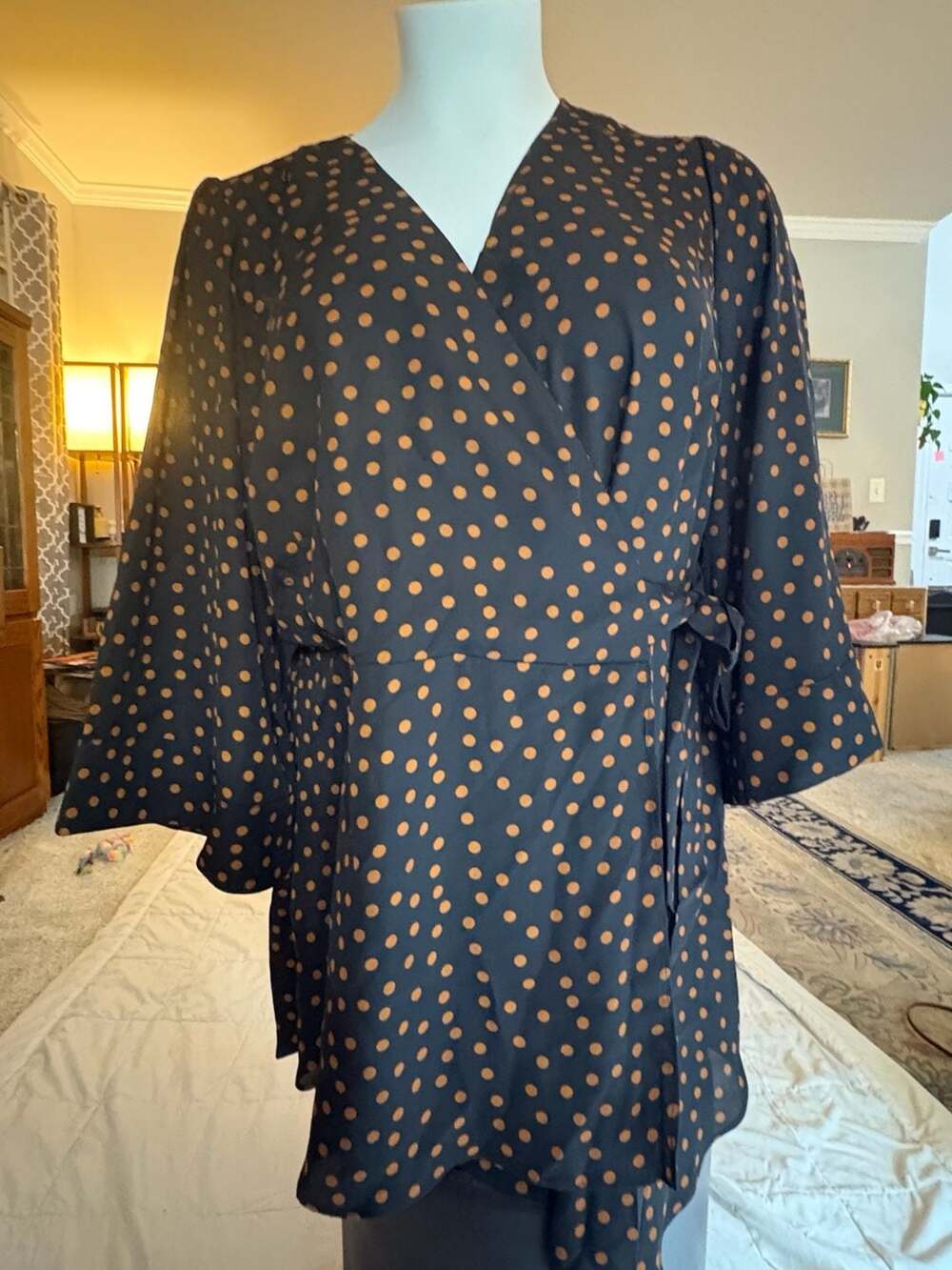 NWT City Chic Falling Spot Amber Polka Dot Long Sleeve Wrap Top